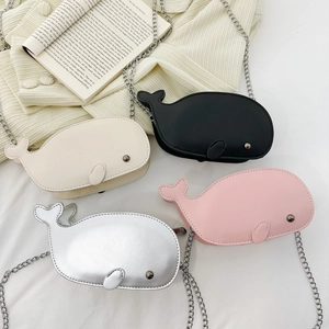 Cute Whale Cartoon Shoulder Bag PU Leather Metal Chain Crossbody Mini Messenger For Kids Toddlers Boys Girls