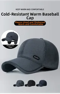 Detail of winter baseball cap with plush lining and foldable earflaps for cold protection