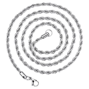 Classic 3mm stainless steel twisted rope chain necklace with a secure lobster clasp