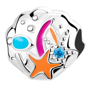 925 silver ocean starfish charm with blue zircon and orange enamel for DIY bracelets