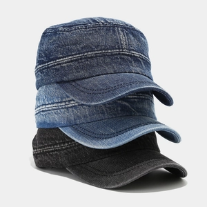 Vintage gewassen denim cadet caps in de kleuren donkerblauw, middenblauw en antraciet