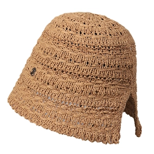 Breathable camel crochet straw sun hat for women featuring a stylish back slit design