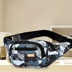 Waterproof camo tactical waist bag with three zipper pockets and adjustable strap
