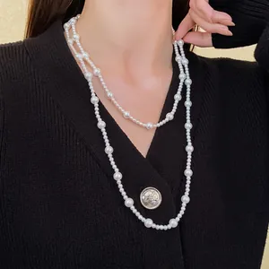 Elegant double-layer white pearl necklace for women featuring vintage French style design