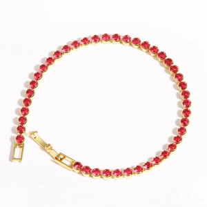 Elegant adjustable gold chain tennis bracelet with round red zircon stones and claw setting