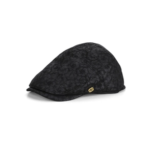 Classic black vintage ivy cap with elegant floral jacquard patterns and gold metal G accent