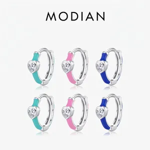925 Sterling Silver Heart Huggie Hoop Earrings With Colorful Enamel And Sparkling Heart Zircon Fashion Jewelry For Women