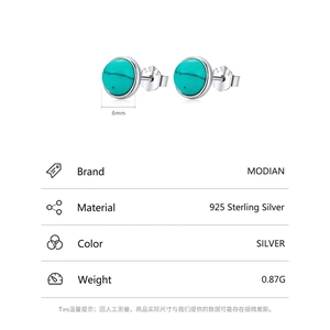 S925 sterling silver turquoise stud earrings 6mm round vintage stones in silver finish