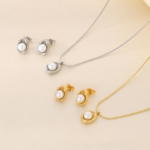 Stainless Steel Shell Artificial Pearl Jewelry Necklace Earrings Bracelet Irregular Organic Lava Design Minimalist Commuter Fashion Women