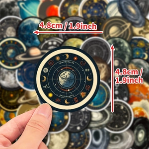 50pcs vintage astronomy stickers featuring Saturn and black holes, 1.9 inch round cosmic decals