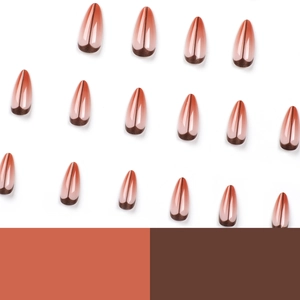 Faux ongles dégradés brillants en marron rouge et rose avec pointes françaises