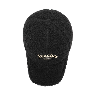 Black sherpa baseball cap with gold Peaches letter embroidery for autumn and winter
