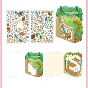 2.5D Underground Shelter PET sticker set with isometric furniture and scene card