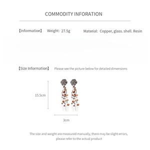 Detailed size chart showing 15.5cm length and materials for vintage tassel earrings