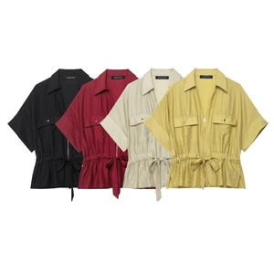 Ensemble chemise safari femme manches courtes avec fermeture éclair et lien de taille