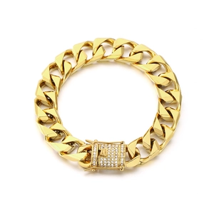 Polished gold Cuban link bracelet for men featuring a luxury micro-paved zircon clasp