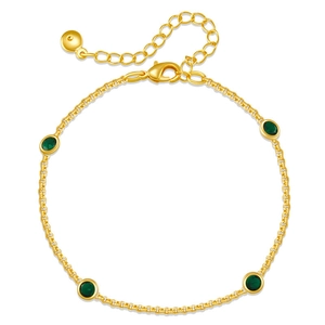 Pulsera de cadena dorada minimalista con cinco circonitas verde esmeralda con engaste de bisel