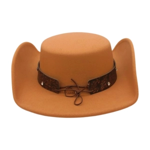 Chapeau de cowboy en feutre marron avec bande en cuir gaufré et paillettes argentées