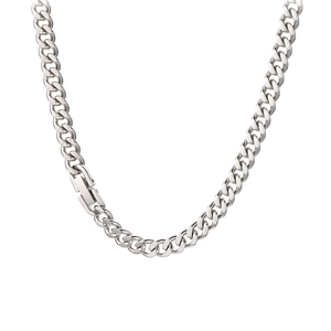 Polished silver cuban link chain necklace for men and women with fold-over clasp