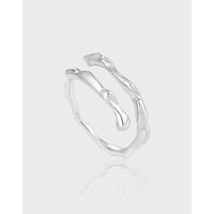 Double Layer S925 Sterling Silver Ring For Women Irregular Liquid Metal Minimalist Adjustable Open Finger Band Jewelry