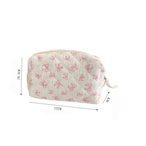 Detailed size specifications for the pink bow quilted cotton cosmetic storage bag