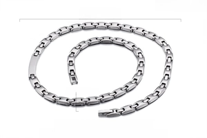 Silver stainless steel chain necklace for men with magnetic stones, 500mm long and 6mm wide