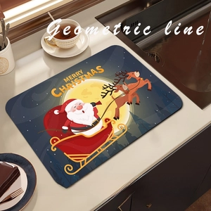 Christmas diatomite absorbent mat with Santa and reindeer pattern for kitchen counter