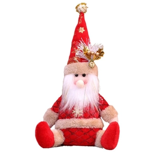 Classic red Santa Claus plush doll ornament with sequins and white beard on white background