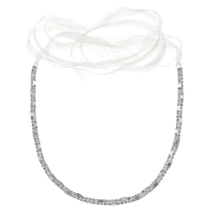 Elegant rhinestone belt and headband set with crystal chain and white ribbon ties