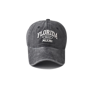 Detailed embroidery of Florida and Miami on washed cotton vintage baseball cap