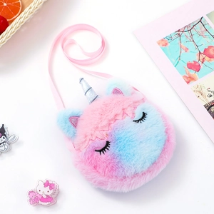 Süße Einhorn-Umhängetasche für Mädchen aus Plüsch in Pink und Blau mit weichem Fell