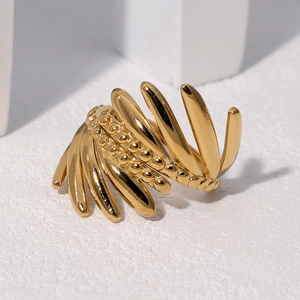 Polished 18k gold plated stainless steel layered ring with delicate bead details