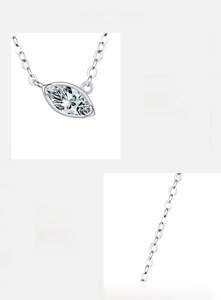 Detail view of 925 sterling silver necklace featuring hand-set marquise-cut 5A zircon