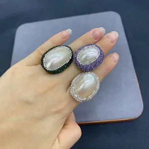 Mabe Mother Of Artificial Pearl Κοκτέιλ Δαχτυλίδι Επιχρυσωμένος Χαλκός 18K Με Στρας Ρυθμιζόμενο Κόσμημα Για Γυναίκες