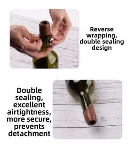 Detail of brown silicone wine stopper showing double seal leak-proof installation