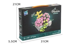 Detailed view of succulent building blocks box with size dimensions and 271 pieces