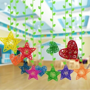 Colorful star and heart shaped woven rattan fish hanging decorations for room layout