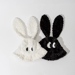 Chapeau Bob En Peluche Mignonnes Longues Oreilles Yeux De Dessin Animé Fausse Laine Agneau Chaud Hiver Pour Femmes