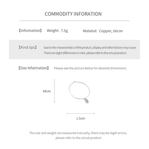 Size guide for zircon hollow square pendant necklace with dimensions and materials