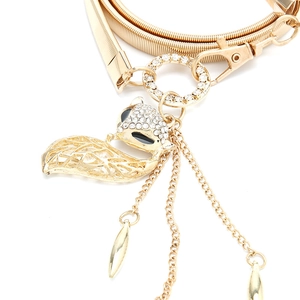 Golden elastic waist chain with a sparkling rhinestone fox pendant and tassel detail