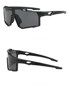 Detail view of matte black sports sunglasses featuring aerodynamic cutout temples