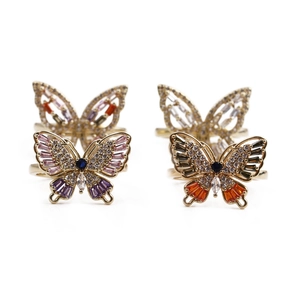 Bague Papillon Cuivre Zircone Cubique Colorée Micro Incrustée Ajustable Mode Minimaliste Pour Femmes