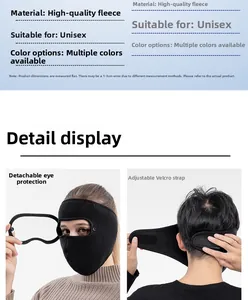 Winter thermal fleece mask with detachable goggles and adjustable velcro strap