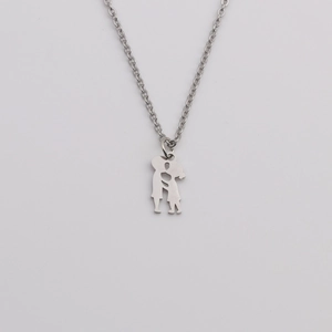 Titanium steel necklace with silver hugging boy and girl pendant for couples