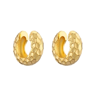 French vintage 18K gold plated C-shaped ear cuffs with textured honeycomb pattern