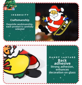 Detail of Christmas Santa window sticker with gold glitter finish and strong adhesive backing