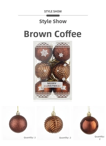 Brown Christmas ball set featuring glitter, embossed leaf and mirror finishes in 6cm box