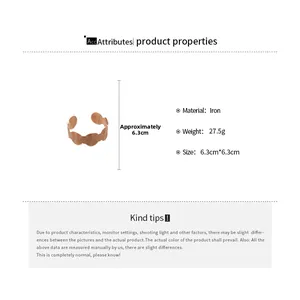 Detailed specs of the gold wavy circle textured iron open cuff bangle showing measurements