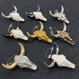 Detailed set of 8 multi-color acrylic bull skull pendants for DIY jewelry making