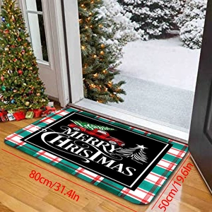 Vue détaillée du tapis de sol Noël en flanelle 80x50cm avec motif camion rouge et carreaux